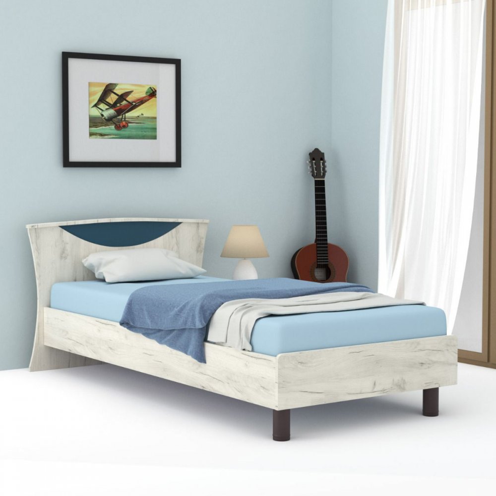 Κρεβάτι "DOMINO 90" μονό σε χρώμα δρυς-μπλε 109x147x205.4