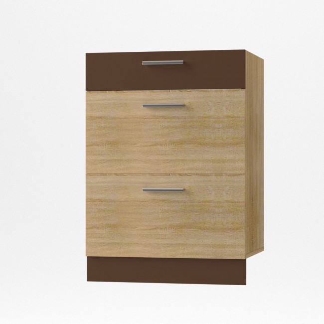 Κάτω συρταριέρα κουζίνας "ALINA" σε χρώμα σονόμα-μόκα 60x44.5x85