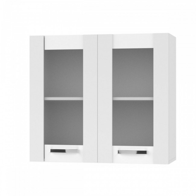 Πάνω ντουλάπι κουζίνας "CHARLOTΤE" με τζάμι σε χρώμα λευκό 80x30.5x71.8