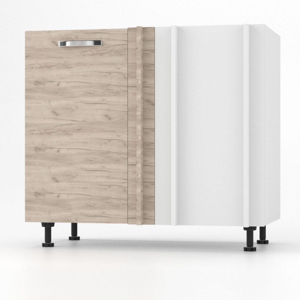 Κάτω ντουλάπι κουζίνας γωνία "CHARLOTΤE" σε χρώμα δρυς-λευκό 90x60x82