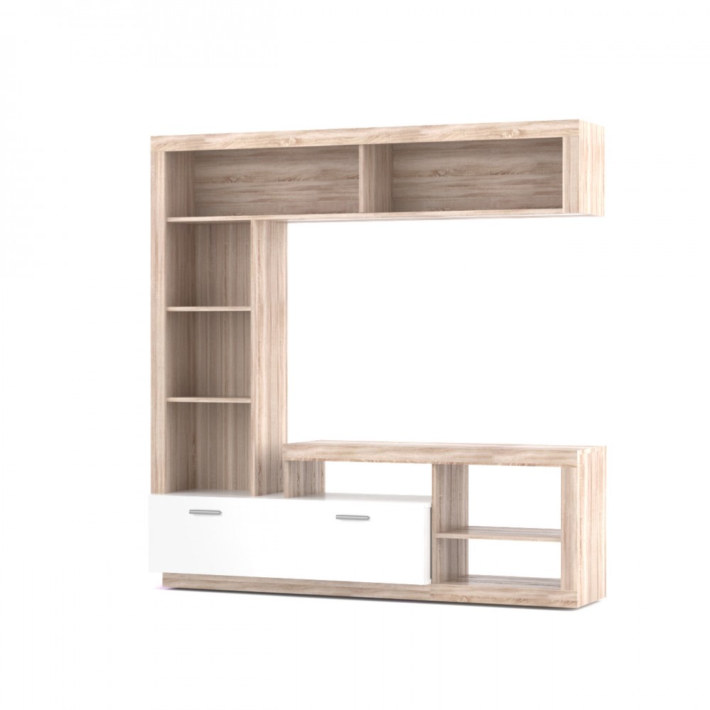 Σύνθεση TV "FLOKS" σε χρώμα σονόμα (φυσικό δρυς)-λευκό 169,5x40,5x170,5