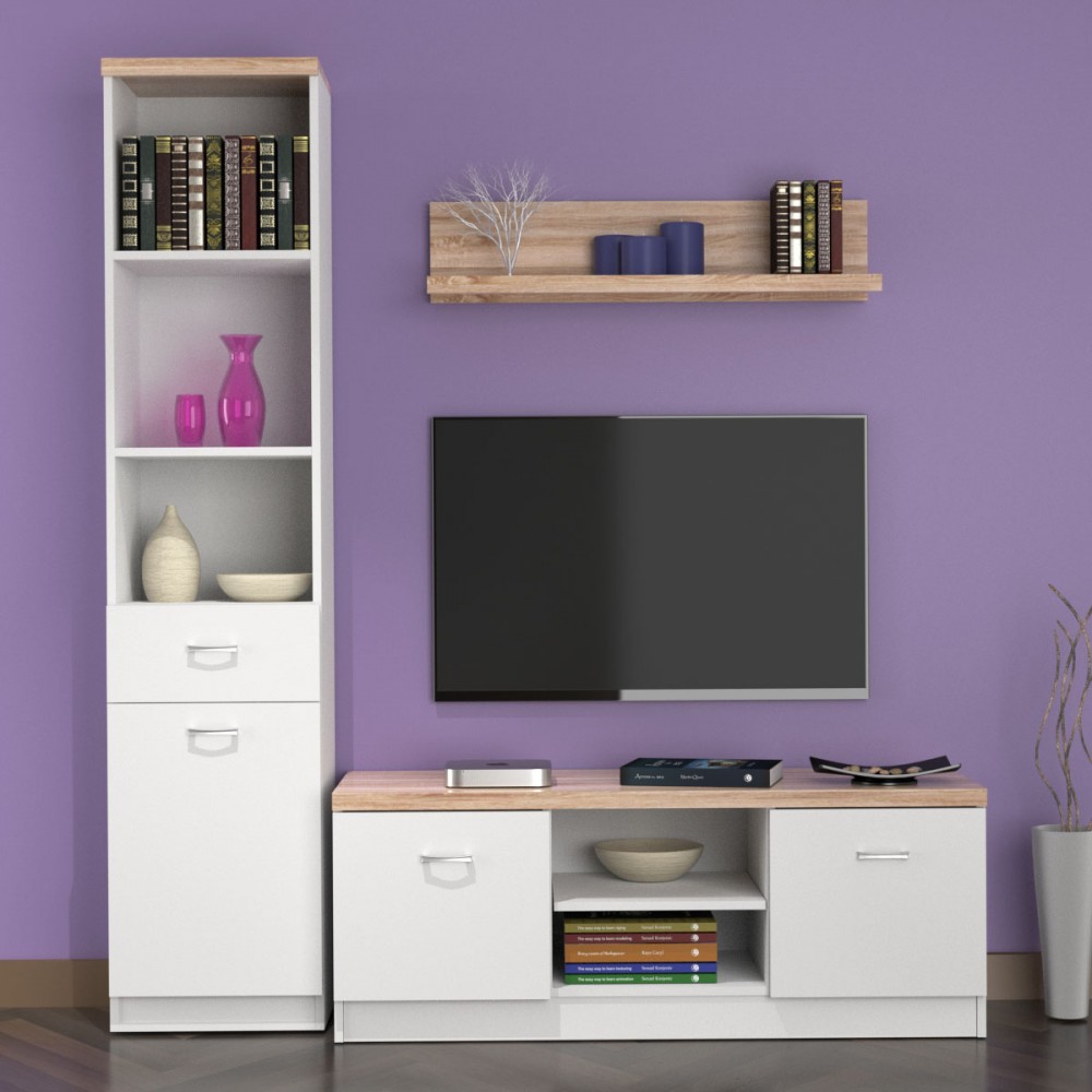 Σύνθεση TV "TOP MIX" σε χρώμα λευκό-σόνομα 160x42x183