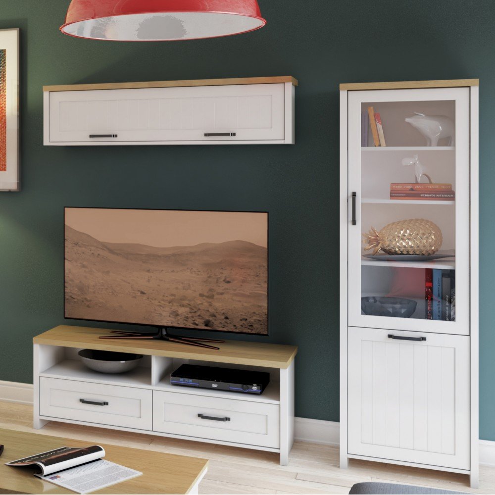 Σύνθεση σαλονιού "VERNE" χρώμα λευκό/φυσικός δρυς 197.6x45x191.6