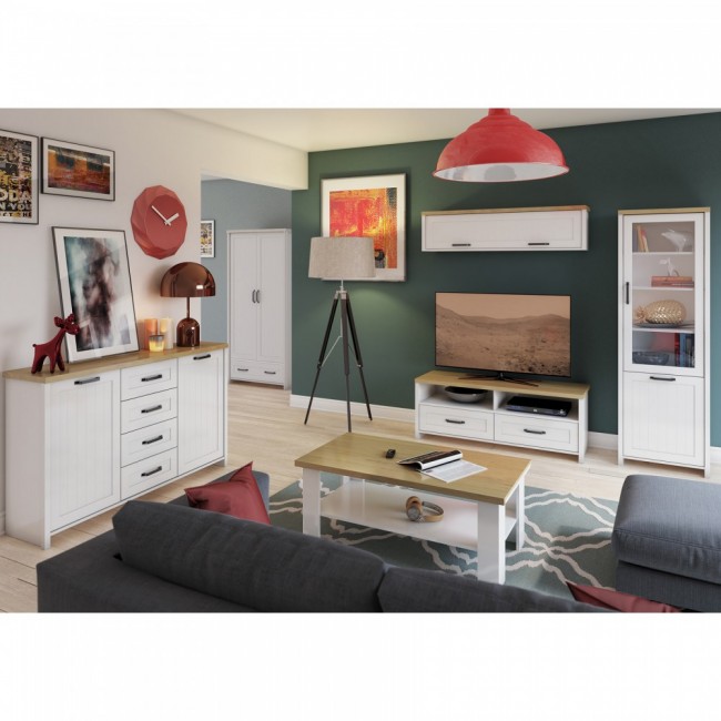 Έπιπλο tv "VERNE" σε χρώμα λευκό/φυσικός δρυς 137.9x45x52.1