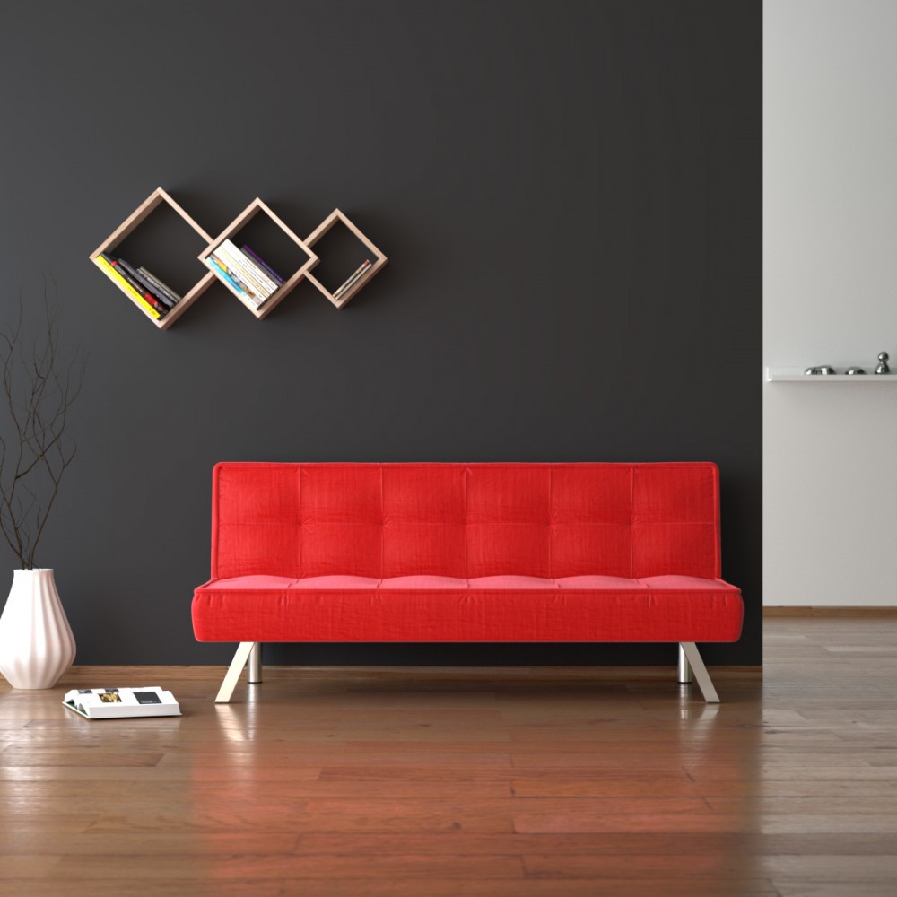Καναπές-κρεβάτι "CHIC" υφασμάτινος σε κόκκινο χρώμα 175x83x74