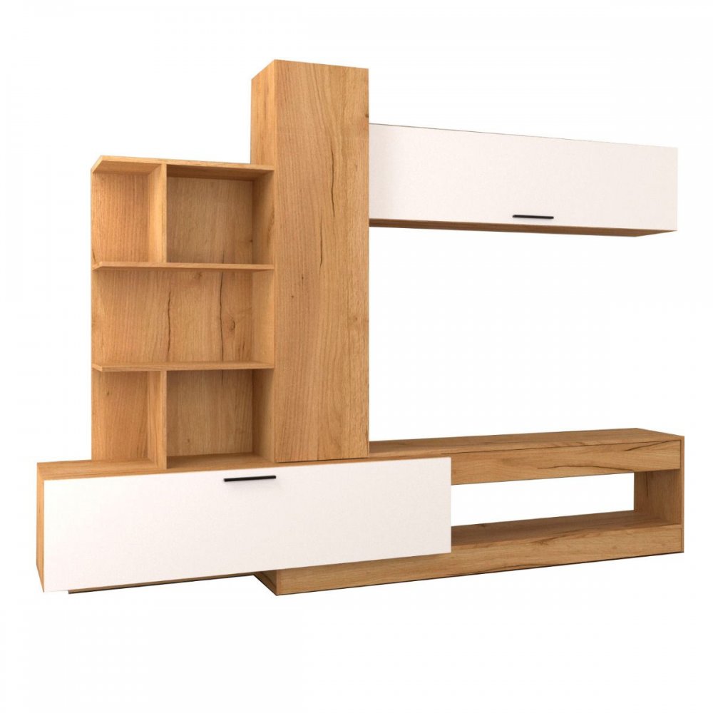 Σύνθετο τηλεόρασης "OMELA" σε χρυσό-δρυς-λευκό χρώμα 260x42x193