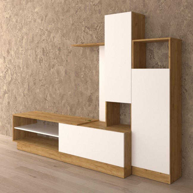 Σύνθετο τηλεόρασης "MELISA" σε χρυσό-δρυς-λευκό χρώμα 240x45x180