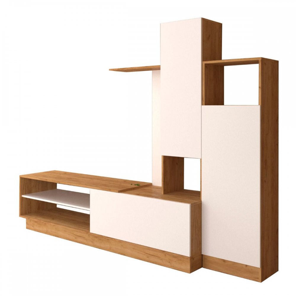 Σύνθετο τηλεόρασης "MELISA" σε χρυσό-δρυς-λευκό χρώμα 240x45x180