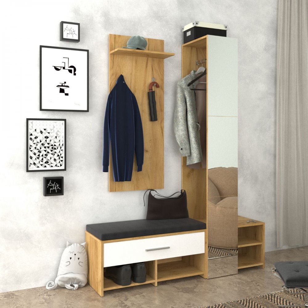 Σετ εισοδού "RUTA" σε χρώμα χρυσό-δρυς-λευκό 150x40x199