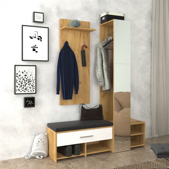 Σετ εισοδού "RUTA" σε χρώμα χρυσό-δρυς-λευκό 150x40x199