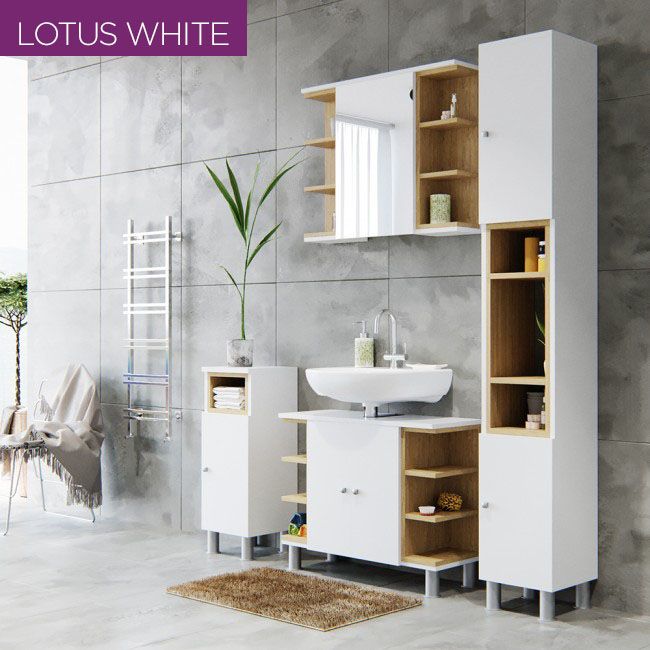 Καθρέπτης μπάνιου "LOTUS" σε λευκό-σονόμα χρώμα 79.6x20x64
