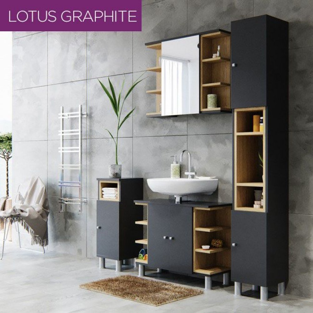 Καθρέπτης-ντουλάπι μπάνιου "LOTUS" σε γραφίτη-σονόμα χρώμα 80x20x64