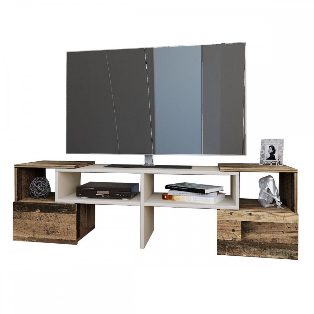 Έπιπλο τηλεόρασης "ORNE" σε καφέ-λευκό χρώμα 141x32x39