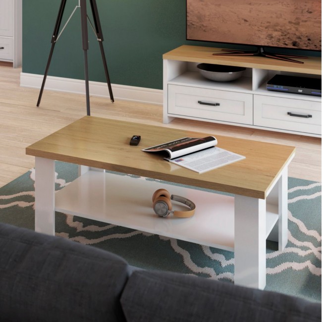 Τραπέζι σαλονιού "VERNE" σε λευκό-δρυς χρώμα 110x60x47