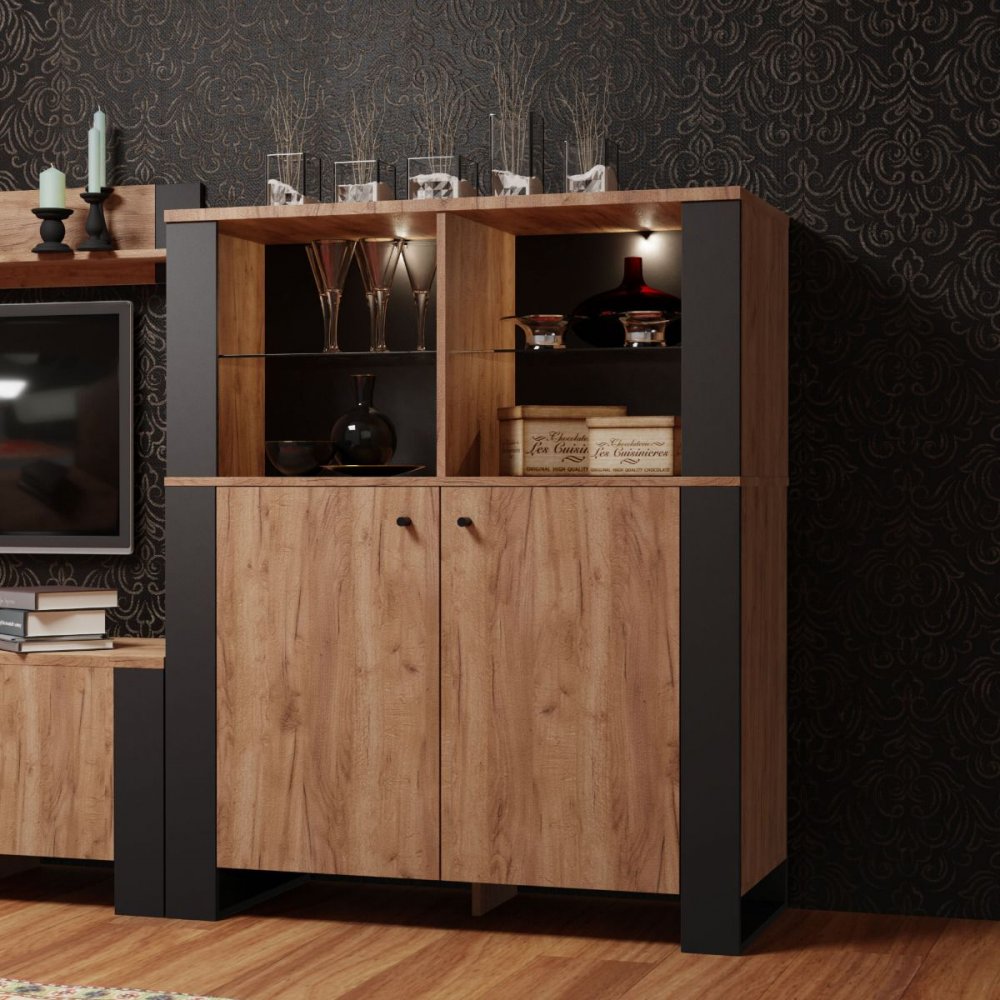 Μπουφές "OLD WOOD" από μελαμίνη-μέταλλο σε χρυσό δρυς-μαύρο χρώμα 106.2x44xx128