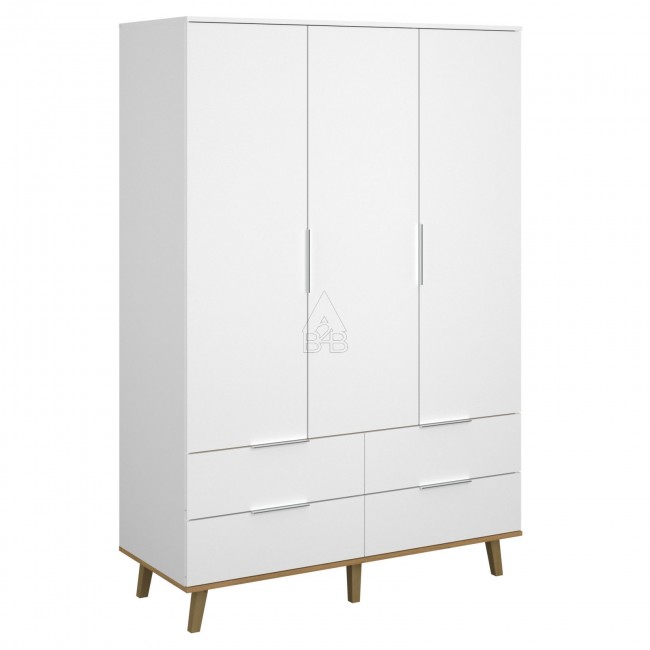 Ντουλάπα "NEPTUNE" τρίφυλλη σε λευκό-σονόμα χρώμα 132x55x197