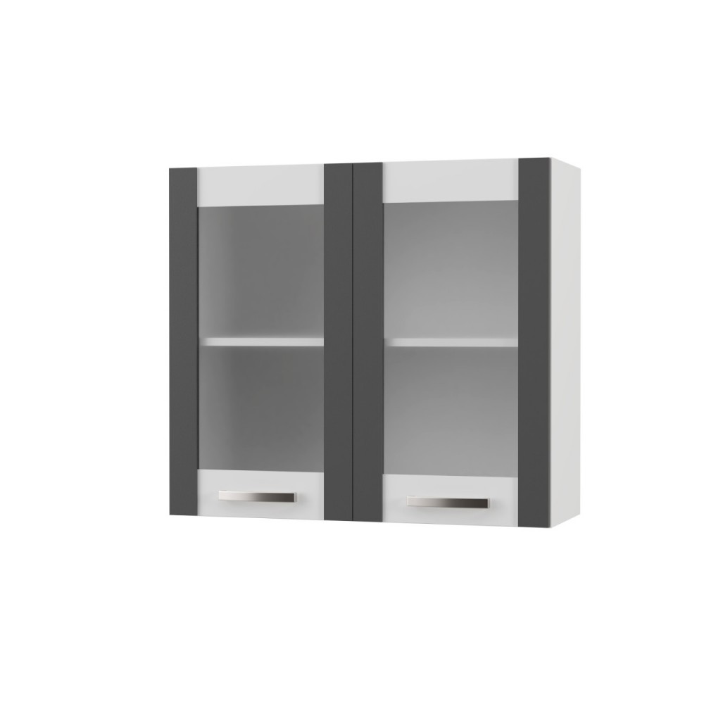 Πάνω ντουλάπι κουζίνας "CHARLOTΤE" με τζάμι σε χρώμα γραφίτης 80x30.5x71.8