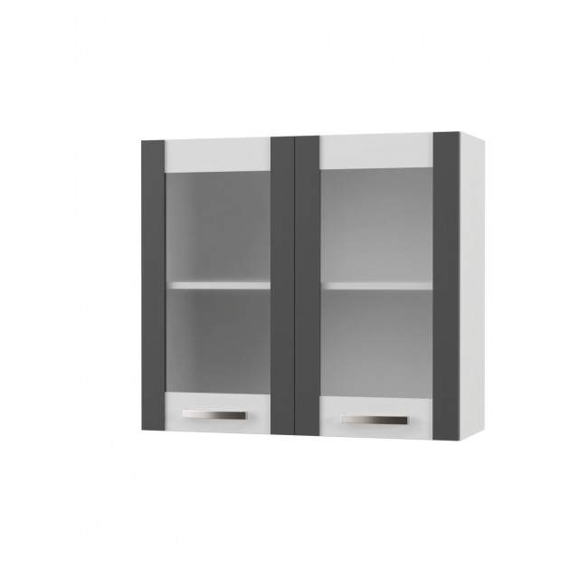 Πάνω ντουλάπι κουζίνας "CHARLOTΤE" με τζάμι σε χρώμα γραφίτης 80x30.5x71.8