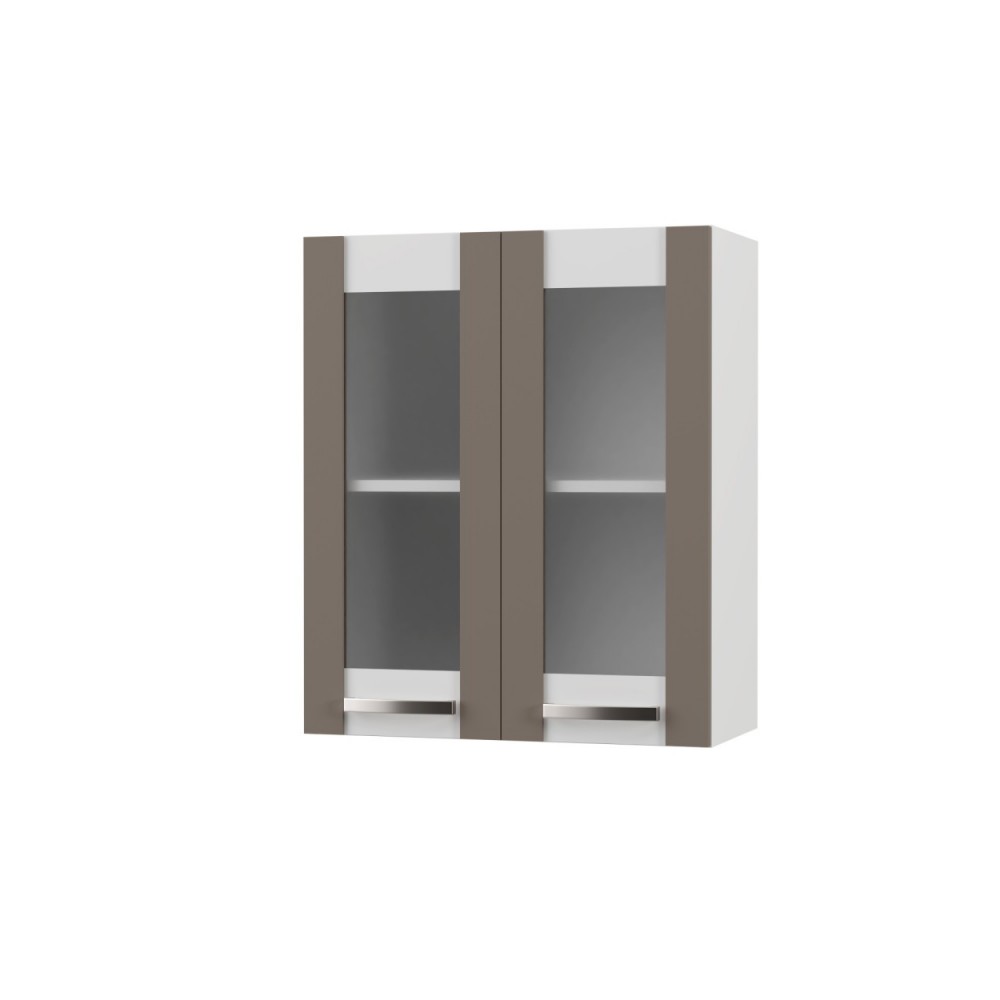 Πάνω ντουλάπι κουζίνας "CHARLOTΤE" με τζάμι σε χρώμα μόκα 60x30.5x71.8