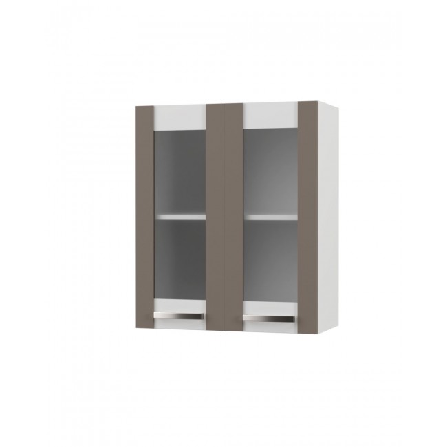 Πάνω ντουλάπι κουζίνας "CHARLOTΤE" με τζάμι σε χρώμα μόκα 60x30.5x71.8