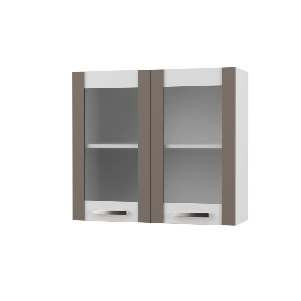 Πάνω ντουλάπι κουζίνας "CHARLOTΤE" με τζάμι σε χρώμα μόκα 80x30.5x71.8