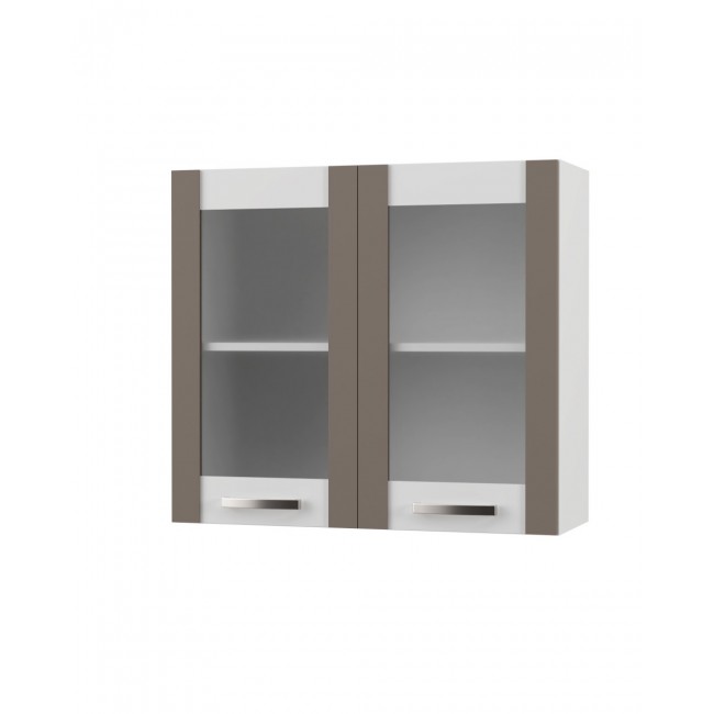 Πάνω ντουλάπι κουζίνας "CHARLOTΤE" με τζάμι σε χρώμα μόκα 80x30.5x71.8