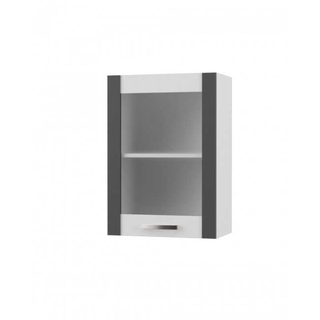 Πάνω ντουλάπι κουζίνας "CHARLOTΤE" με τζάμι σε χρώμα γραφίτη 50x30.5x71.8