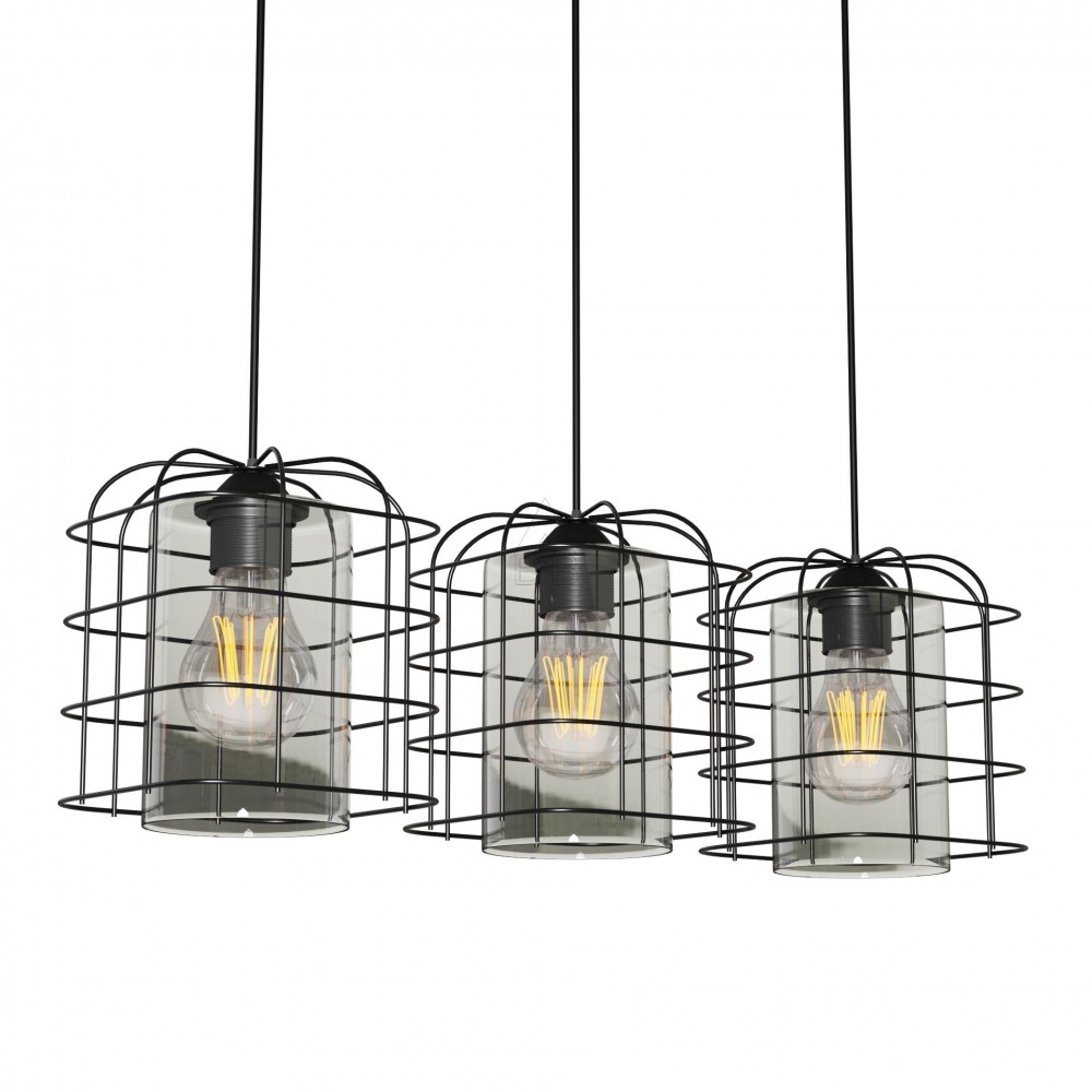 Φωτιστικό τρίφωτο από μέταλλο/γυαλί σε μαύρο χρώμα Ε27 50x15x65