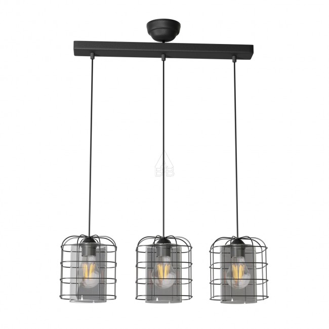 Φωτιστικό τρίφωτο από μέταλλο/γυαλί σε μαύρο χρώμα Ε27 50x15x65