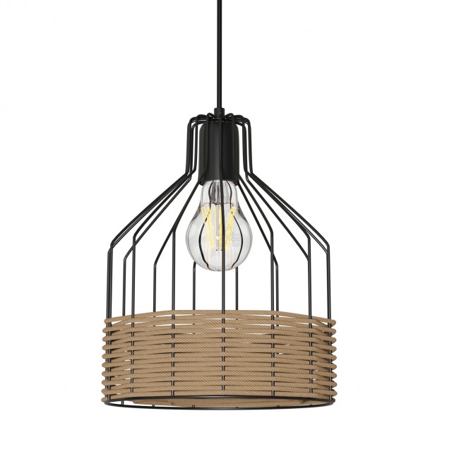 Φωτιστικό μονόφωτο από μέταλλο/σχοινί σε μαύρο χρώμα Ε27 Φ22x120