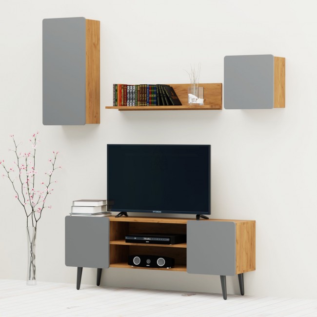 Σύνθεση τηλεόρασης "ARKTOS" 4τμχ σε καρυδί-γκρι χρώμα