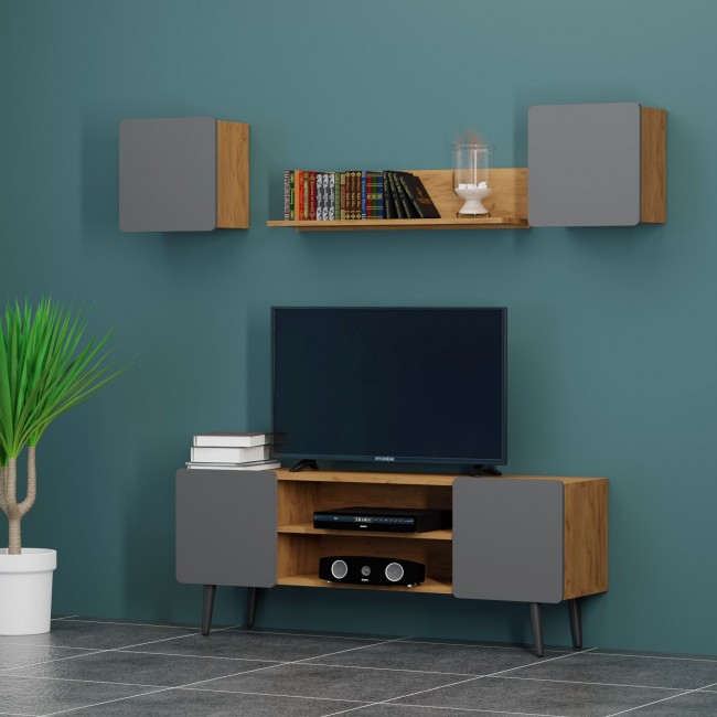 Σύνθεση τηλεόρασης "ARKTOS" 4τμχ σε καρυδί-γκρι χρώμα