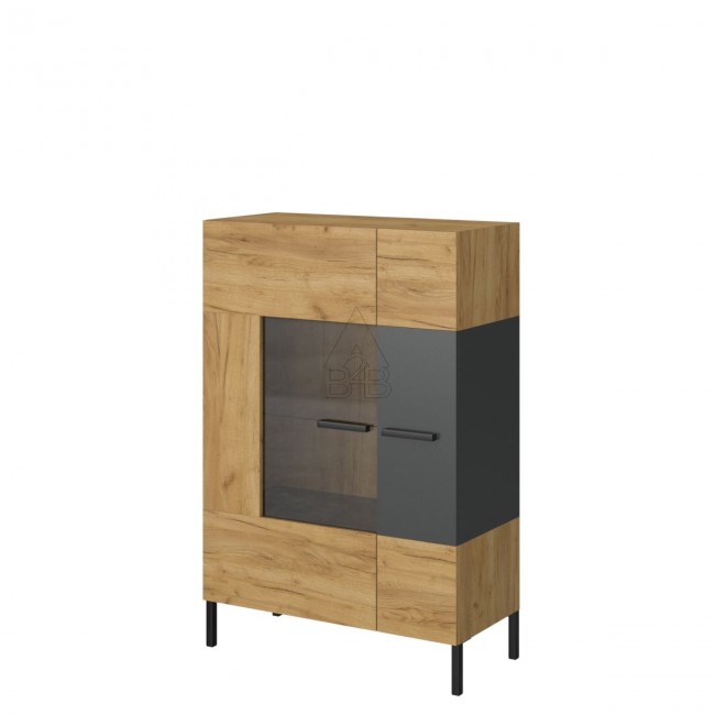 Βιτρίνα "SANTES" σε χρυσό δρυς-γραφίτη χρώμα 90x42x135