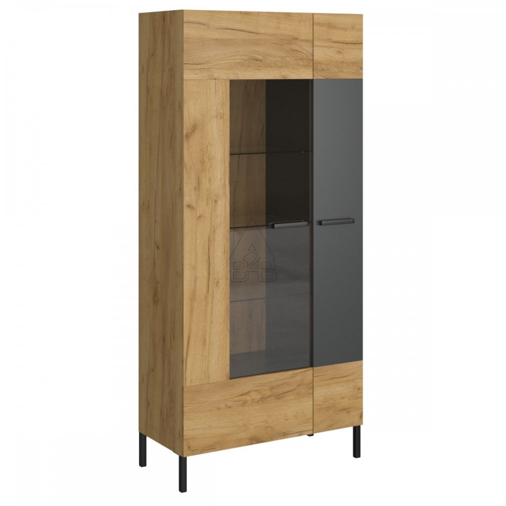 Βιτρίνα "SANTES" σε χρυσό δρυς-γραφίτη χρώμα 90x42x198