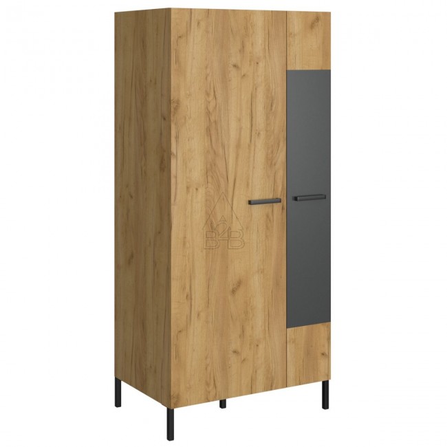 Ντουλάπα δίφυλλη "SANTES" σε χρυσό δρυς/γραφίτης χρώμα 90x60x197.5