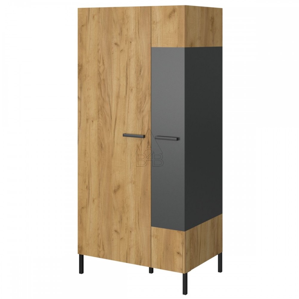 Ντουλάπα δίφυλλη "SANTES" σε χρυσό δρυς/γραφίτης χρώμα 90x60x197.5