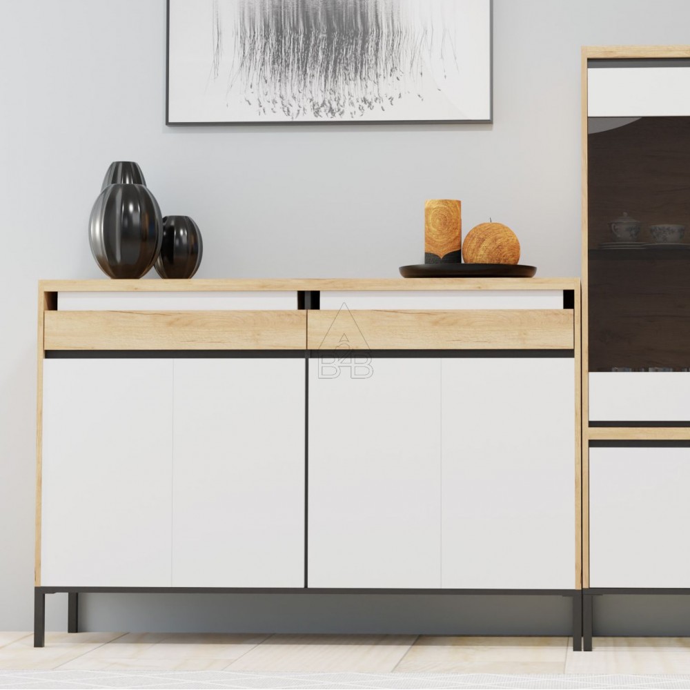 Μπουφές "PALMOR" σε χρυσό/δρυς/λευκό χρώμα 150x40x101