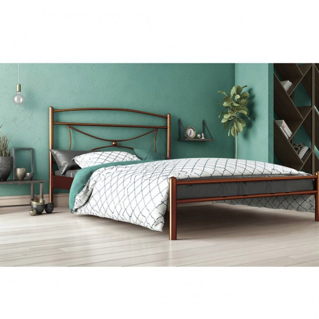 Κρεβάτι διπλό "FIONA" με τάβλες από μέταλλο σε καφέ χρώμα 166x206