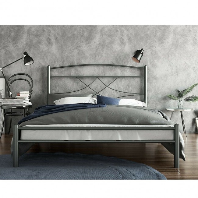 Κρεβάτι ημίδιπλο "EMMA" από μέταλλο σε ασημί χρώμα 146x206