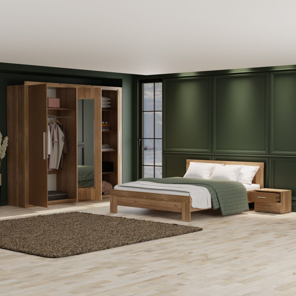 Κρεβάτι διπλό "JULIET" με τάβλες από μασίφ ξύλο σε χρυσό δρυς χρώμα 167x205x102