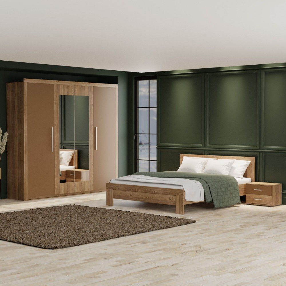 Κρεβάτι διπλό "JULIET" με τάβλες από μασίφ ξύλο σε χρυσό δρυς χρώμα 167x205x102