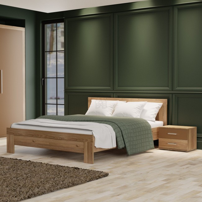 Κρεβάτι διπλό "JULIET" με τάβλες από μασίφ ξύλο σε χρυσό δρυς χρώμα 167x205x102