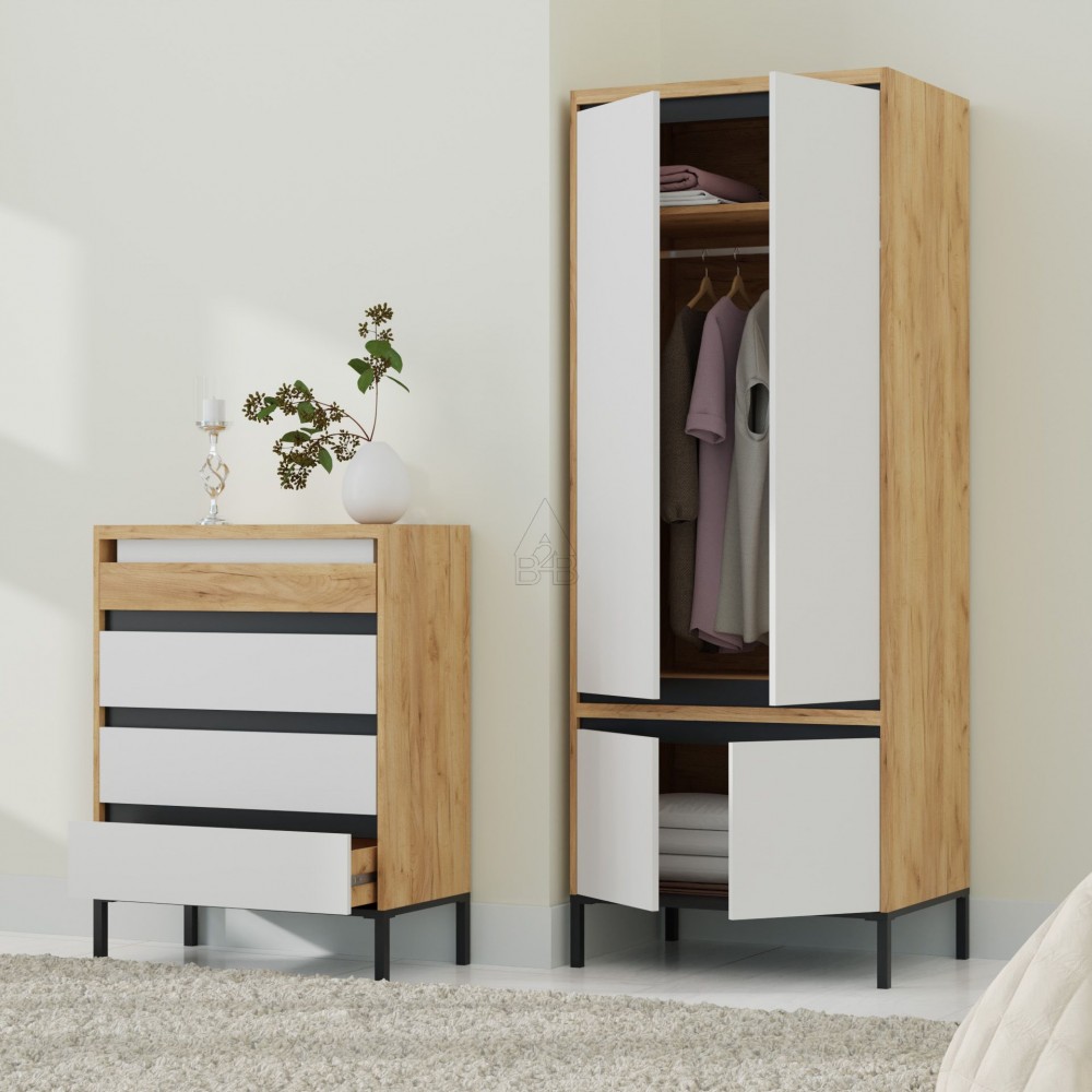 Συρταριέρα "PALMOR" σε δρυς/λευκό/ανθρακί χρώμα 77x40x101