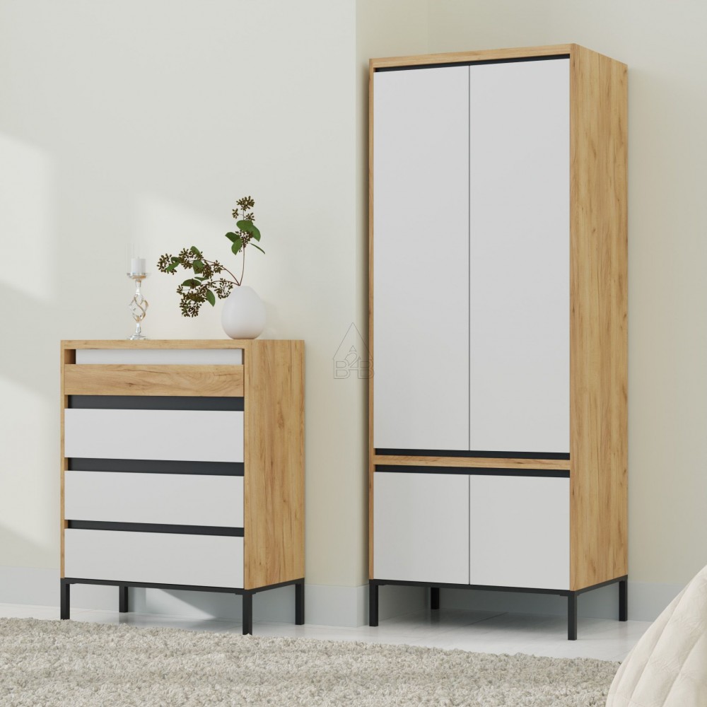 Συρταριέρα "PALMOR" σε δρυς/λευκό/ανθρακί χρώμα 77x40x101