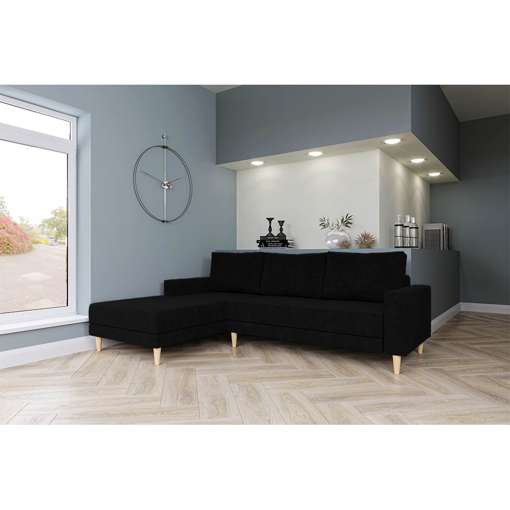 Καναπές γωνιακός "RODOS" από ύφασμα σε χρώμα μαύρο 230x150x82