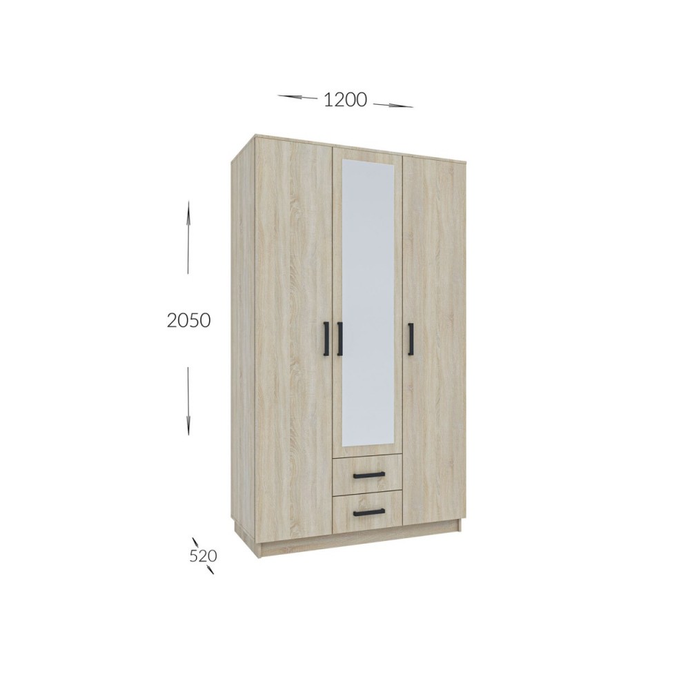 Ντουλάπα "SIMPLE" τρίφυλλη σε χρώμα σονόμα 120x52x205