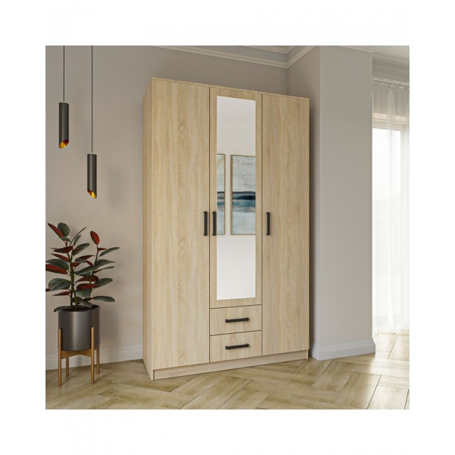 Ντουλάπα "SIMPLE" τρίφυλλη σε χρώμα σονόμα 120x52x205