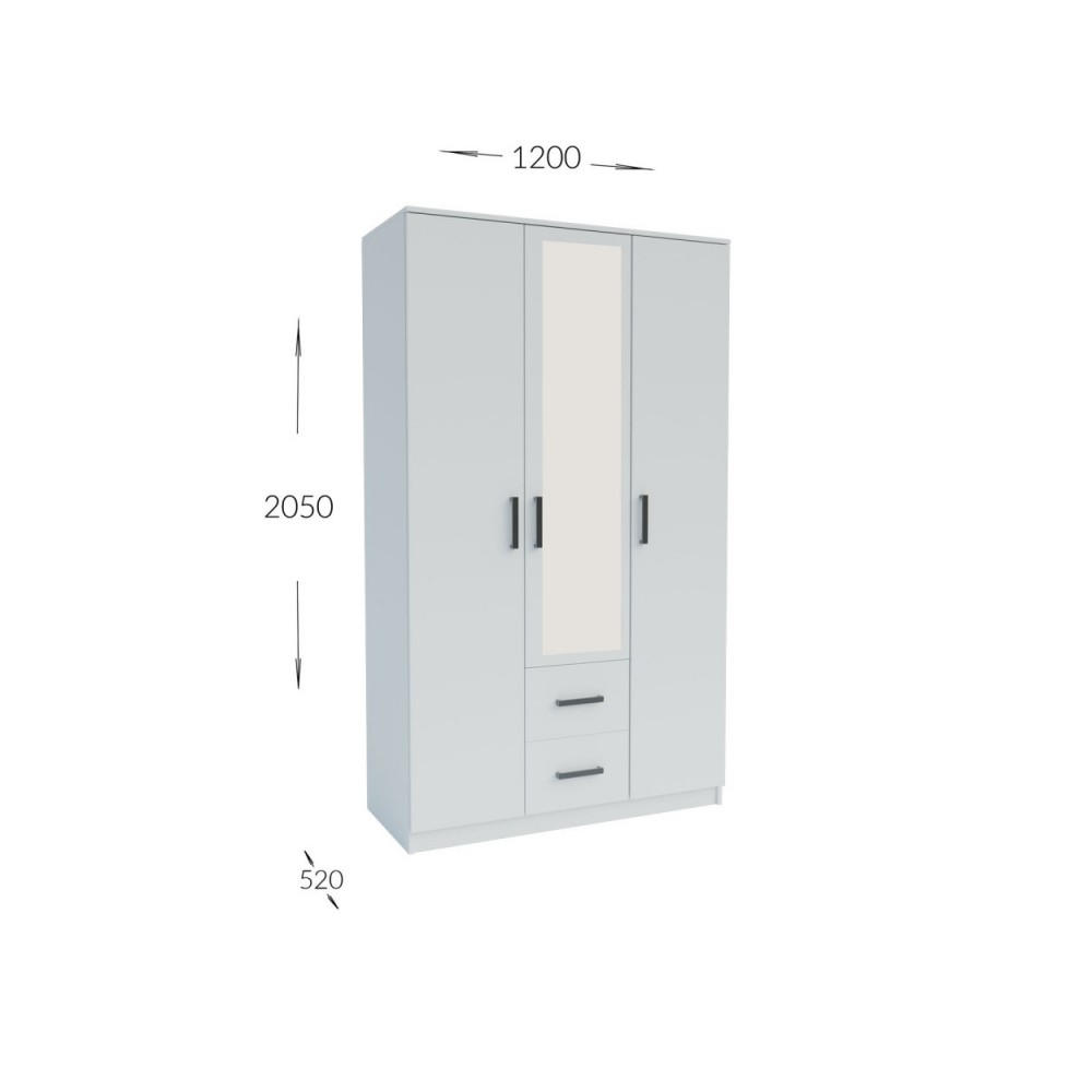 Ντουλάπα "SIMPLE" τρίφυλλη σε χρώμα λευκό 120x52x205