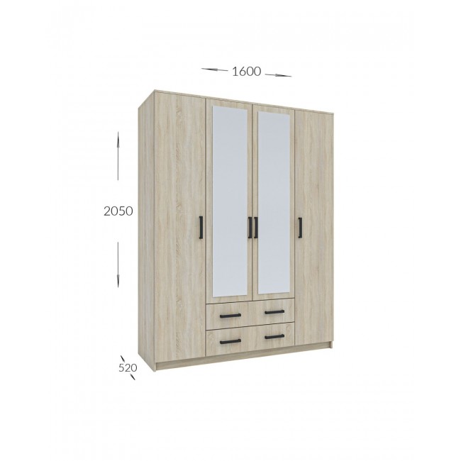 Ντουλάπα "SIMPLE" τετράφυλλη σε χρώμα σονόμα 160x52x205