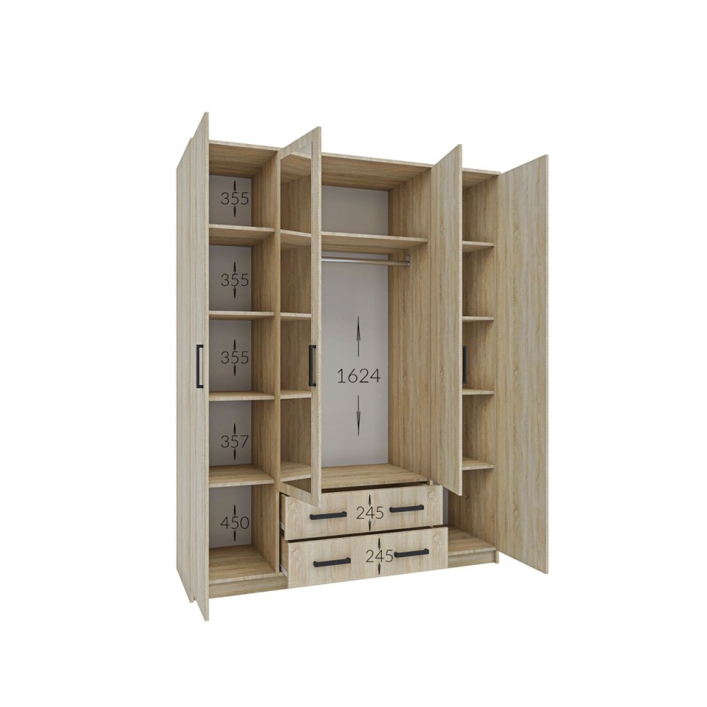 Ντουλάπα "SIMPLE" τετράφυλλη σε χρώμα σονόμα 160x52x205